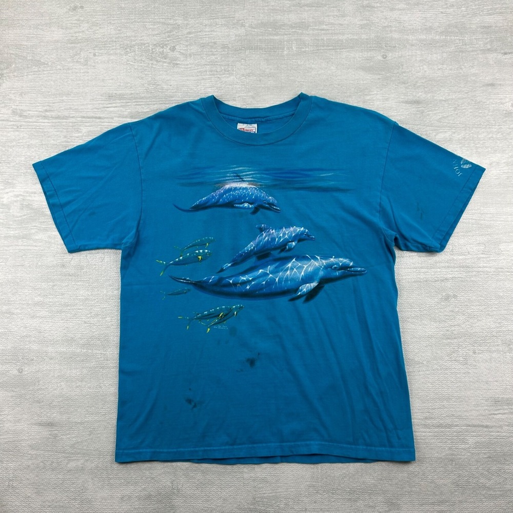 Vintage 90s John Ball Zoo Dolphin Shirt Size Large Blue Ocean Life